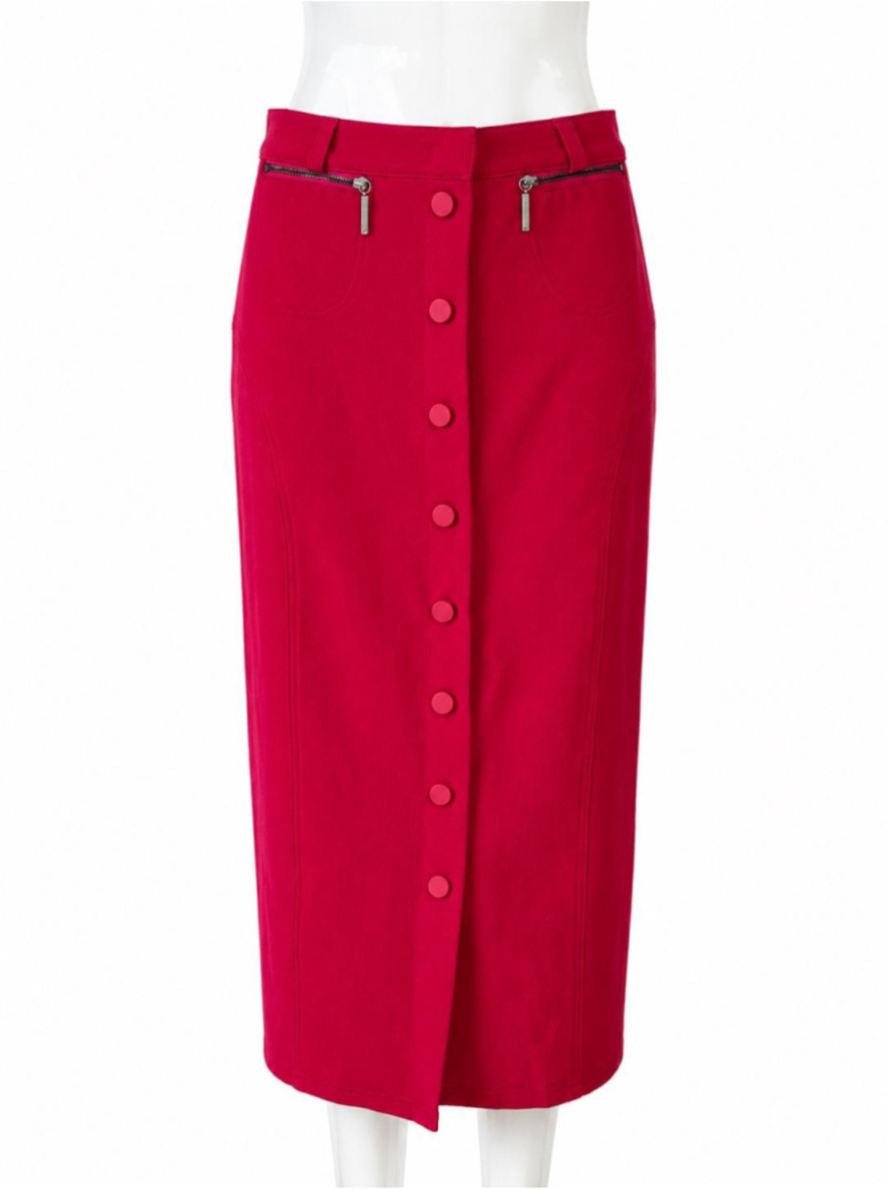 Vintage Armani Jeans Skirt Size 42 Raspberry Red Midi Pencil Skirt Zip Pockets B